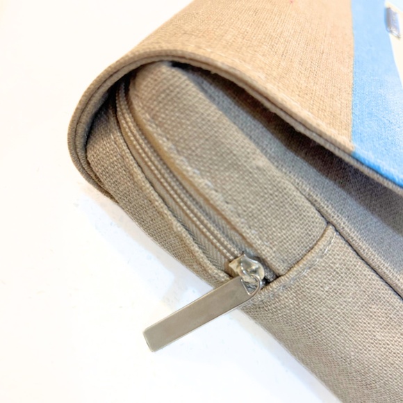 KLM JANTAMINIAU Amenity Travel Kit Taupe Cream Blue Striped - Picture 4 of 6